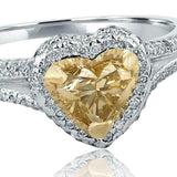 2ct Heart Yellow Sapphire Engagement Ring Split Shank Halo 14k White Gold Finish