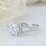 2.5ct Round Cut Diamond Engagement Ring Halo Split Shank 14k White Gold Finish