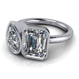 2.2ct Emerald Cut Simulated Diamond Bezel Two Stone Ring 14k Yellow Gold Plated