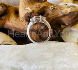 2ct Emerald Cut Simulated Peach Morganite Three Stone Ring 14k White Gold Plated