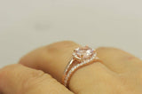 1.2ct Round Cut Peach Morganite Engagement Ring 14k Rose Gold Finish Split Shank