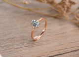 1ct Emerald Cut Blue Aquamarine Engagement Ring Trilogy 14k Yellow Gold Finish