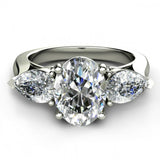 2.5ct Oval Cut VVS1D Diamond Pear Accent Engagement Ring 14k White Gold Finish