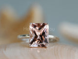 2.5ct Radiant Cut Simulated Peach Morganite Solitaire Ring 14k White Gold Plated