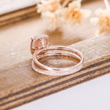 2ct Cushion Cut Simulated Peach Morganite Halo Bridal Set 14k Rose Gold Plated