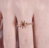 0.2ct Round Cut Pink Ruby Engagement Ring Floral Solitaire 14k Rose Gold Finish