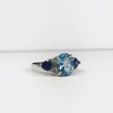 2.2ct Engagement Ring Oval Cut Blue Topaz Sapphire Trilogy 14k White Gold Finish