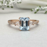2.2ct Emerald Cut Blue Aquamarine Solitaire with Accent Ring 14k Rose Gold Over