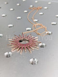 1ct Round Simulated Pink Ruby Sunshine Pendant with Chain 14k Rose Gold Plated