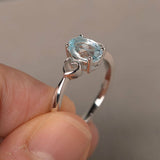 1ct Oval Blue Aquamarine Promise Solitaire Engagement Ring 14k White Gold Finish