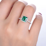 1ct Princess Cut Green Emerald Halo Solitaire Engagement Ring 14k WhiteGold Over