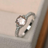 1.6ct Engagement Ring Round Cut Morganite Accents Solitaire 14k WhiteGold Finish