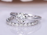 Bridal Set Solitaire Engagement Ring 2ct Round Cut Diamond 14k White Gold Finish