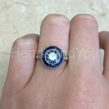 2.1ct Round Cut Simulated Aquamarine Art Deco Halo Ring 14k White Gold Plated