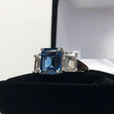 2.3ct Engagement Ring Emerald London Blue Topaz Three Stone 14k White Gold Over
