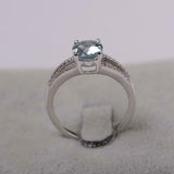 2.4ct Engagement Ring Oval Cut Blue Aquamarine Split Shank 14k White Gold Finish