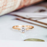 0.6ct Round Cut Diamond Minimalist Dainty Engagement Ring 14k Rose Gold Finish