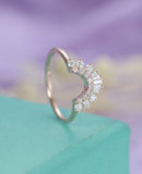 1ct Baguette Round Cut Diamond Crown Band Engagement Ring 14k Rose Gold Finish