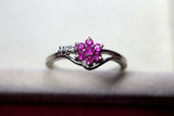 0.3ct Engagement Ring Round Cut Pink Ruby Floral Split Shank 14k White Gold Over