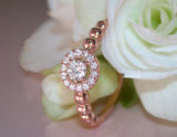 1Ct Round Cut Diamond Ball Shape Shank Halo Engagement Ring 14K Rose Gold Finish