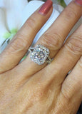 1.5ct Radiant Cut Diamond Halo Solitaire Engagement Ring 14k White Gold Finish