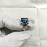 2ct Engagement Ring Emerald Cut London Blue Topaz Split Shank 14k WhiteGold Over