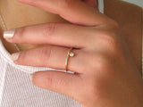 Dangling Solitaire Minimalist Ring 0.1ct Round Cut Diamond 14k Yellow Gold Over