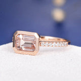 1.5ct Emerald Cut Simulated Peach Morganite Bezel Set Ring 14k Rose Gold Plated