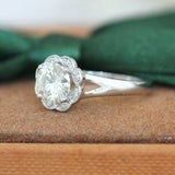 1.5Ct Round Cut Diamond Floral Solitaire Engagement Ring 14K White Gold Finish
