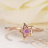 0.5ct Round Pink Sapphire Open Star Minimalist Engagement Ring 14k RoseGold Over