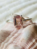 2.6ct Emerald Cut Peach Morganite Solitaire Promise Ring 14k White Gold Finish