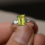 1.2ct Emerald Cut Green Peridot Engagement Ring 14k White Gold Finish Trilogy