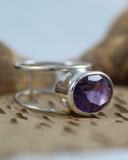 2ct Oval Cut Purple Amethyst Double Split Shank Ring 14k White Gold Finish