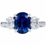 3ct Cushion Cut Blue Sapphire Diamond Trilogy Engagement Ring 14k WhiteGold Over