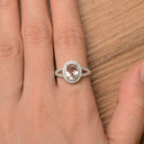 2.7ct Engagement Ring Oval Morganite Split Shank Dual Halo 14k White Gold Finish