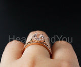 2.3ct Round Cut Simulated Morganite Milgrain Halo Ring Set 14k Rose Gold Plated