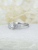 2ct Round Cut Diamond Engagement Ring Leaf Milgrain Accents 14k WhiteGold Finish