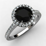 1.3ct Round Cut Black Diamond Solitaire Engagement Ring 14k White Gold Finish