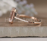 2.2ct Emerald Cut Simulated Peach Morganite Halo Bridal Set 14k Rose Gold Plated