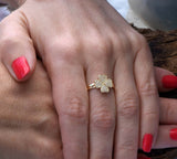 Statement Women Engagement Ring 1.3ct Round Cut Diamond 14k Yellow Gold Finish