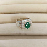2.6ct Engagement Ring Oval Cut Green Emerald Wide Halo 14k White Gold Finish