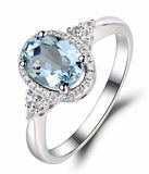 2.3ct Engagement Ring Oval Cut Blue Aquamarine Diamond Halo 14k WhiteGold Finish