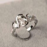 1.2ct Oval Morganite Wave Design Trilogy Round Accent Ring 14k White Gold Finish