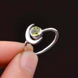 0.3ct Engagement Ring Round Cut Green Peridot Crescent Moon 14k WhiteGold Finish