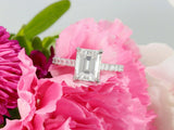 2ct Emerald Cut Diamond High Set Solitaire Engagement Ring 14k White Gold Finish