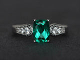 2.2ct Cushion Cut Green Emerald Diamond Accent Solitaire Ring 14k WhiteGold Over