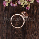 2.1ct Emerald Cut Simulated Morganite Halo Engagement Ring 14k Rose Gold Plated