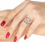 2ct Round Cut Morganite Floral Bridal Set Engagement Ring 14k Rose Gold Finish