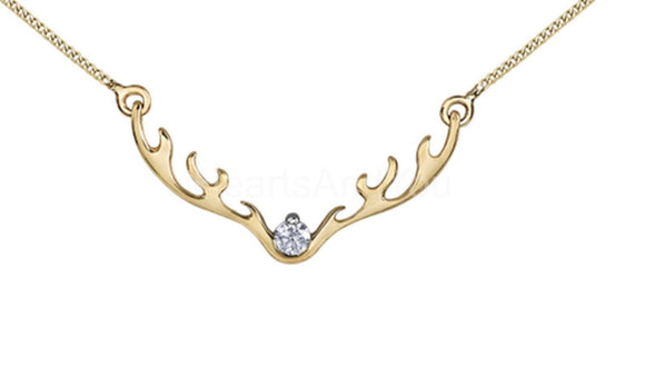 0.04ct Round Cut Moissanite Deer Antler Pendant 14k Yellow Gold Plated NO CHAIN