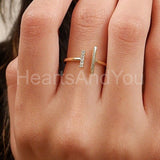 0.1ct Round Cut Moissanite Vertical Bar Engagement Ring 14k Yellow Gold Plated